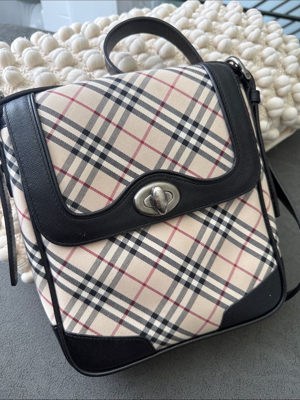 Burberry Classic Plaid Crossbody Bag with Black Leather Trim